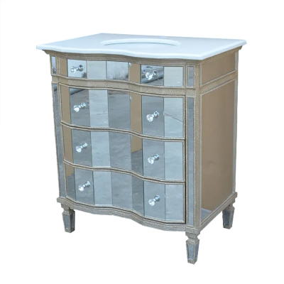 Modern mirror bathroom vanity, 32 Inch Bathroom Cabinet with 3 Big Drawers,Solid Wood Mirror Surface